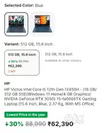 HP Victus Gaming Laptop i5 12th Gen RTX 3050  16GB RAM  512GB SSD