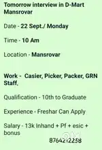 Casier, Picker, Packer, GRN Staff,
