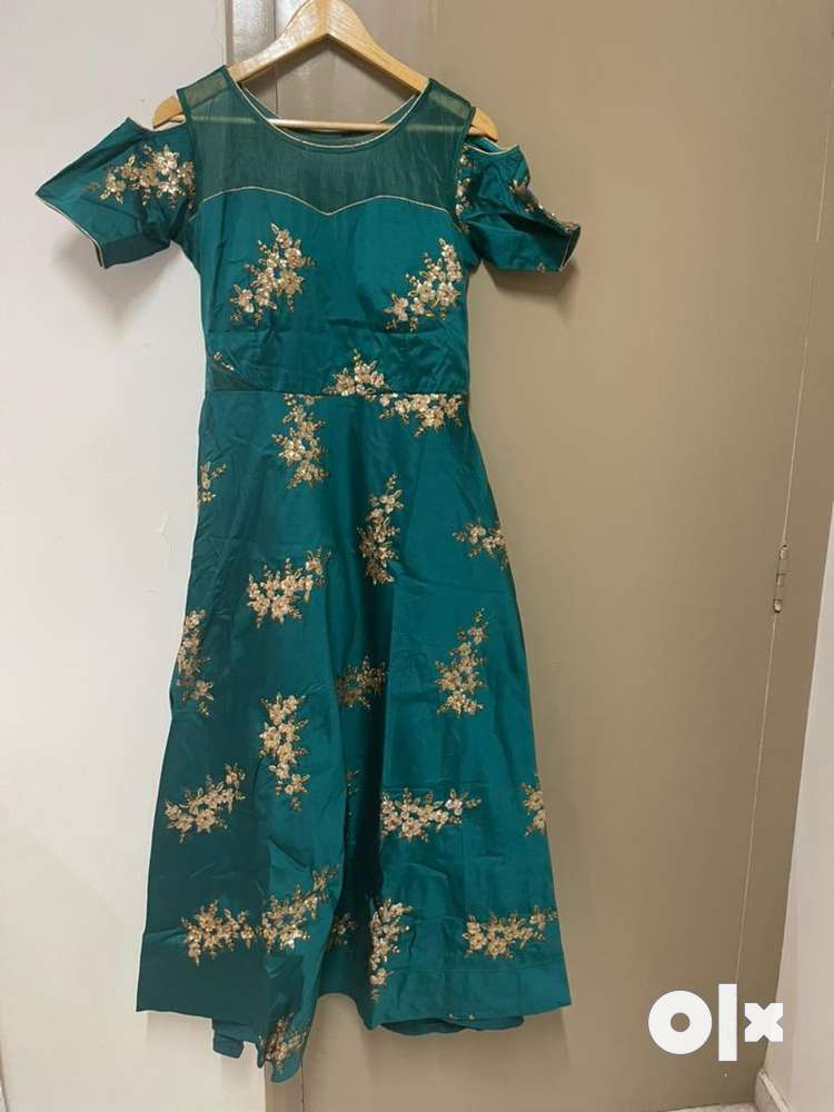Sea green color designer gown