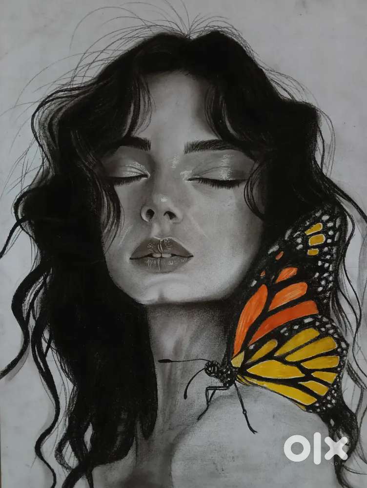 A handmade charcoal female potrait