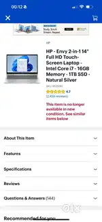 Hp envy i7 touch laptop