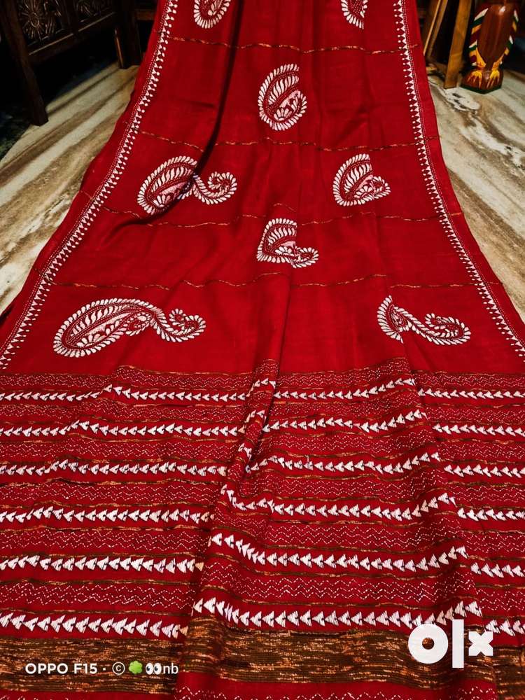 New red kantha stitch khushi saree