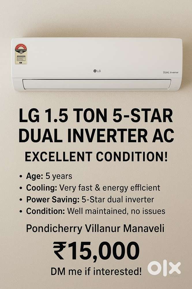 LG 1.5 Ton 5-Star Dual Inverter Split AC – Excellent Condition