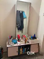 Wooden Dressing Table with Mirror & Storage – Good Condition