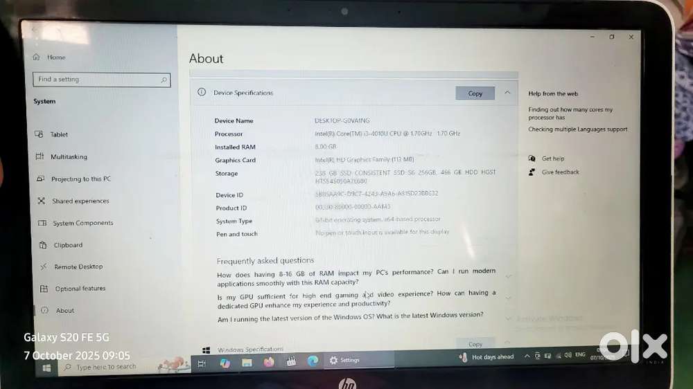 The HP laptop 4th generation