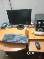 Computer set with wooden table