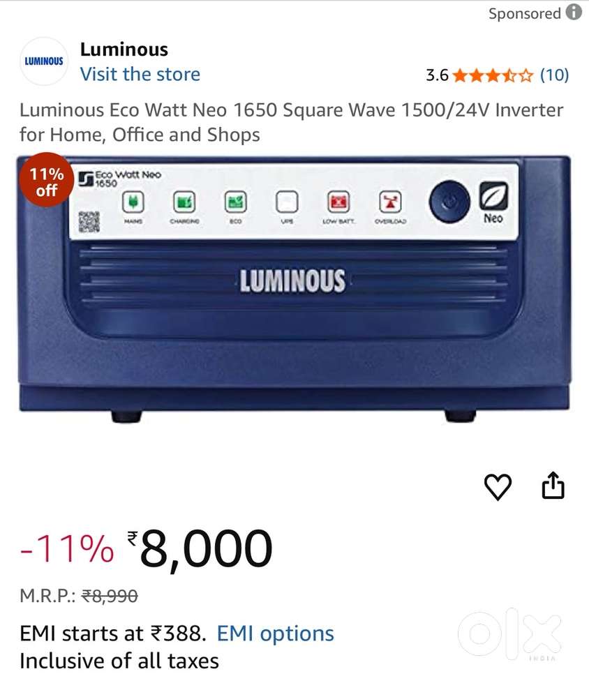 Luminous inverter with double battery in ecxellent condition