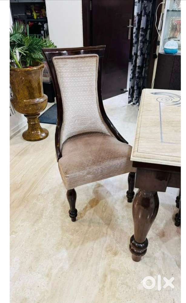 6 seater dining table (pure teakwood + marble top)