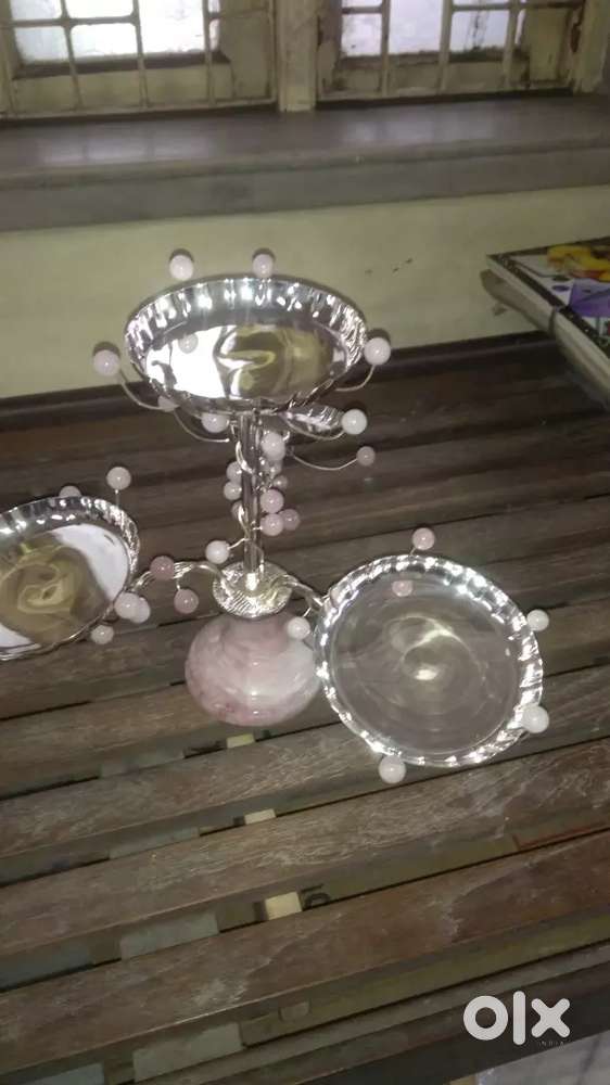Decorative showpiece silver plated with marble stand