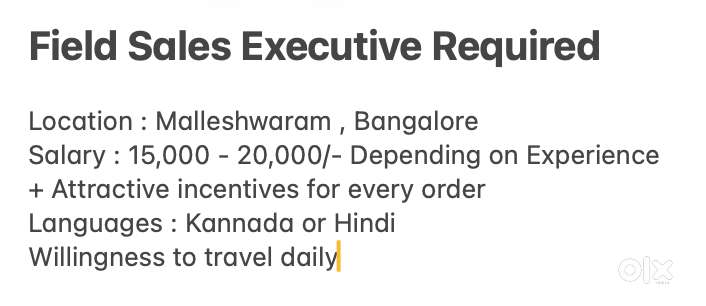 Field Sales Executive for Home Appliances (Fixed Salary + Incentive)