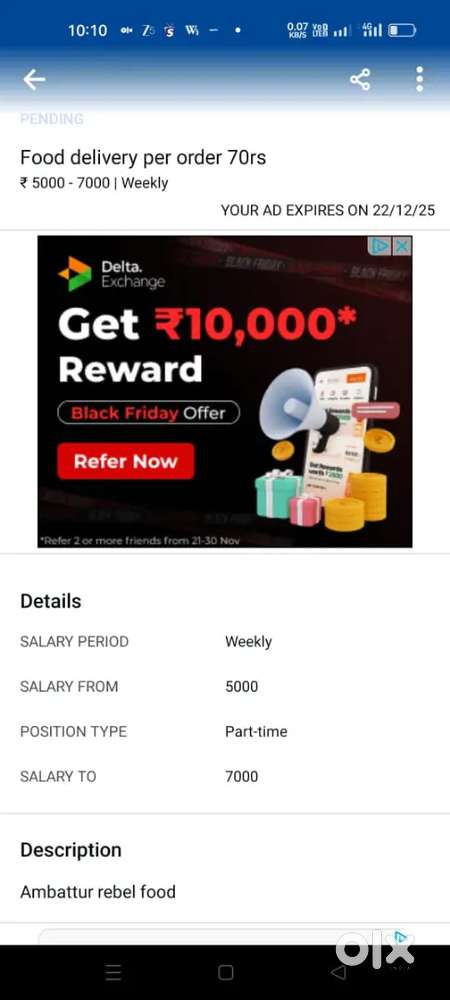 Food delivery Rs 70 per order