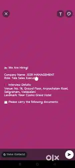 Job opportunities Tell caller