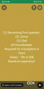 Drivers/Cooks/Housekeeper/Security guard/swimming pool operator
