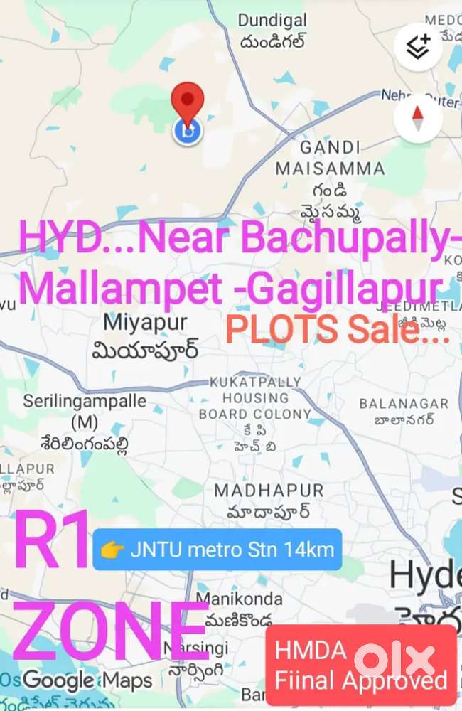 2 Plots for reasonable rate are available near Bachupally