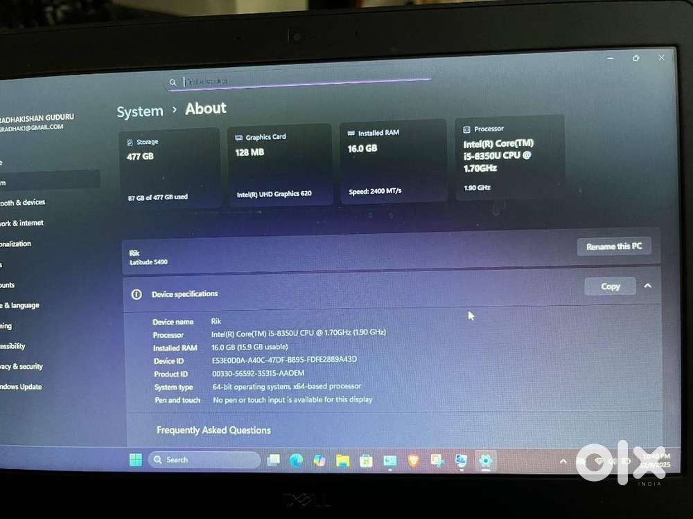 Dell laptop 5490 windows 11 Pro Ram 16 SSD 512 GB