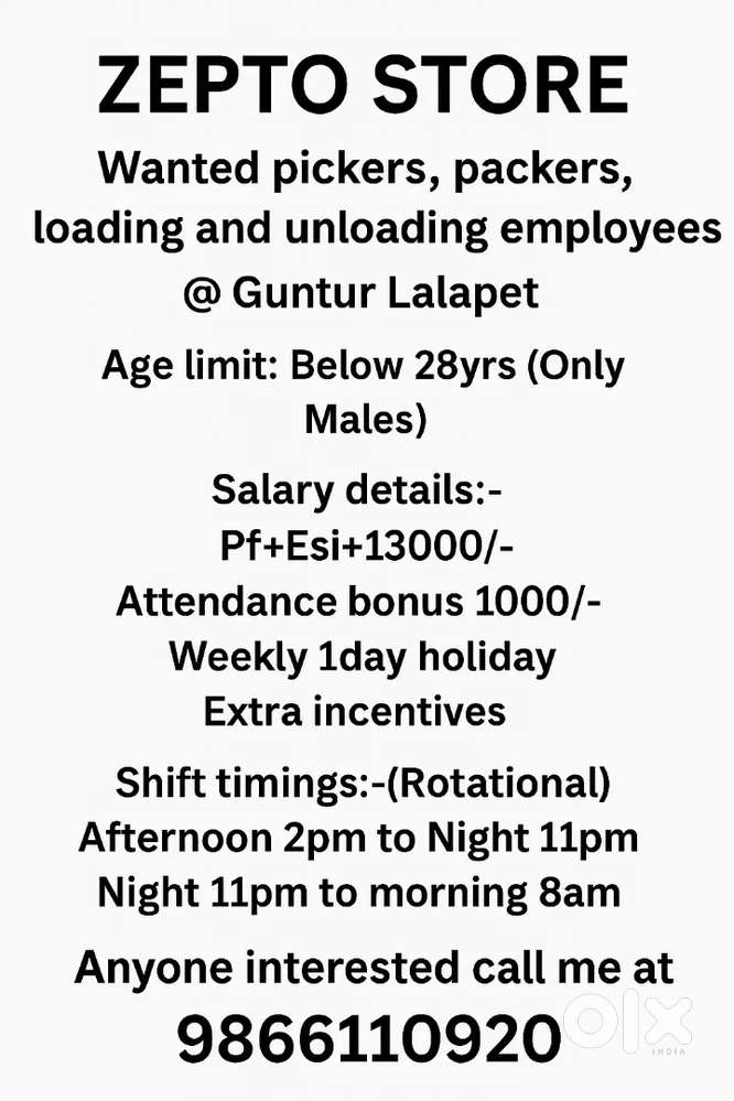 Wanted pickers and packers to Guntur (Lalapet)