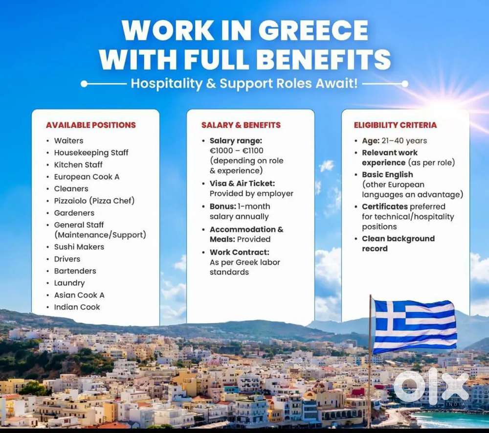 Hospitality Job in Greece - Free visa and Accommodation