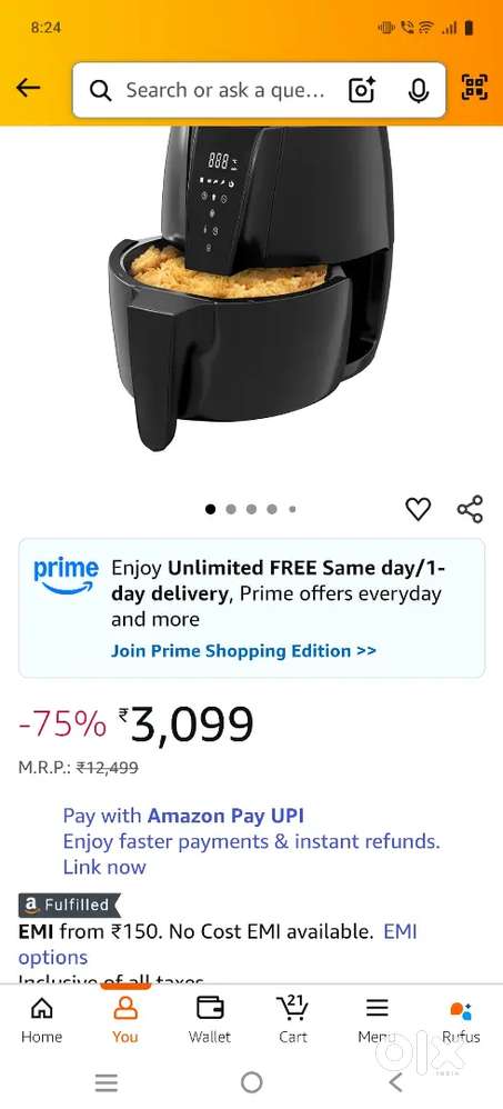 Lifelong air fryer 4.2ltr