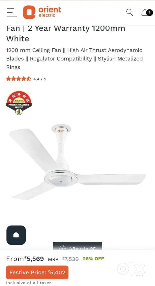 5 ceiling fan, @2500 Rs. each