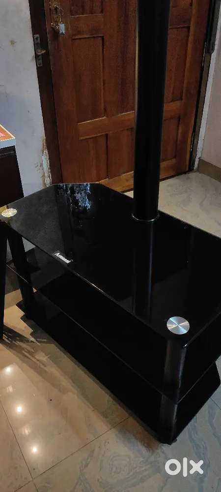 32-65 Inches Black TV Stand with Mount, 3-Tier Glass Shelves