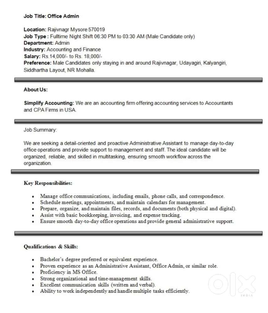 Office administrator or customer support executive