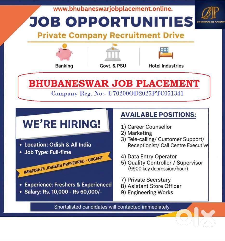 Urgent Opening in Govt./PSU/Private Sector/Banking