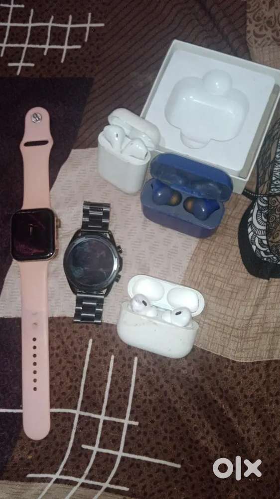 Apple earbuds and boult earbuds and i12 ear buds and  smartwatch