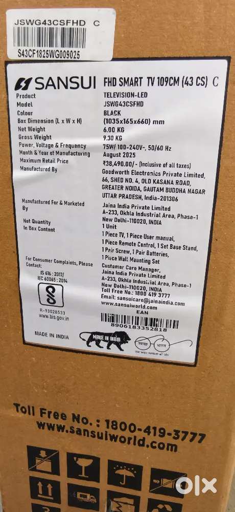 Sansui tv, brand new 43 inch , box packed