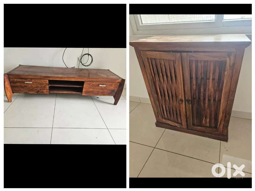 Heavy, solid wood TVUnit and Shoe Rack for sale. 4 years old,like-new.