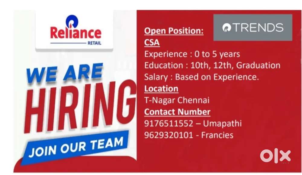 Customer service associate and Back office