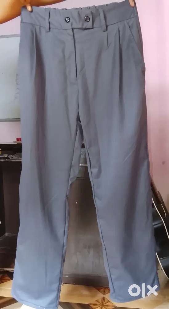 Women regular fit black-grey blend oversized trousers