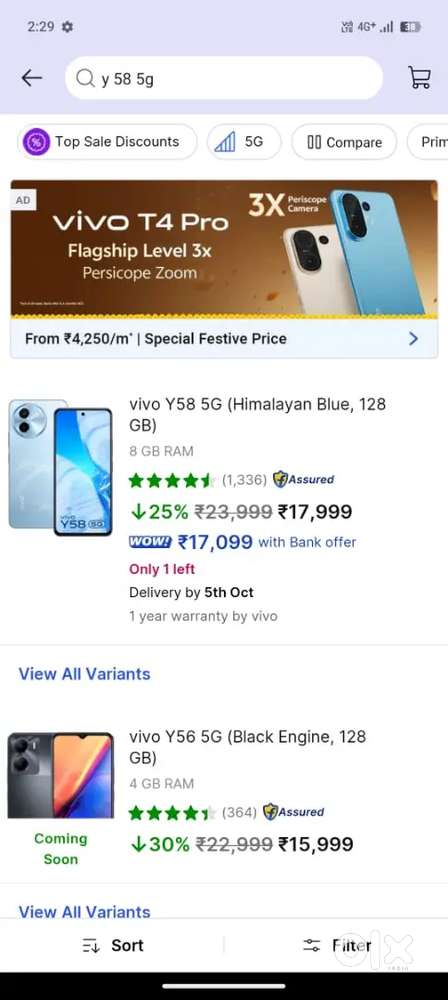 Y58 5g 8+8 128 frsh condition