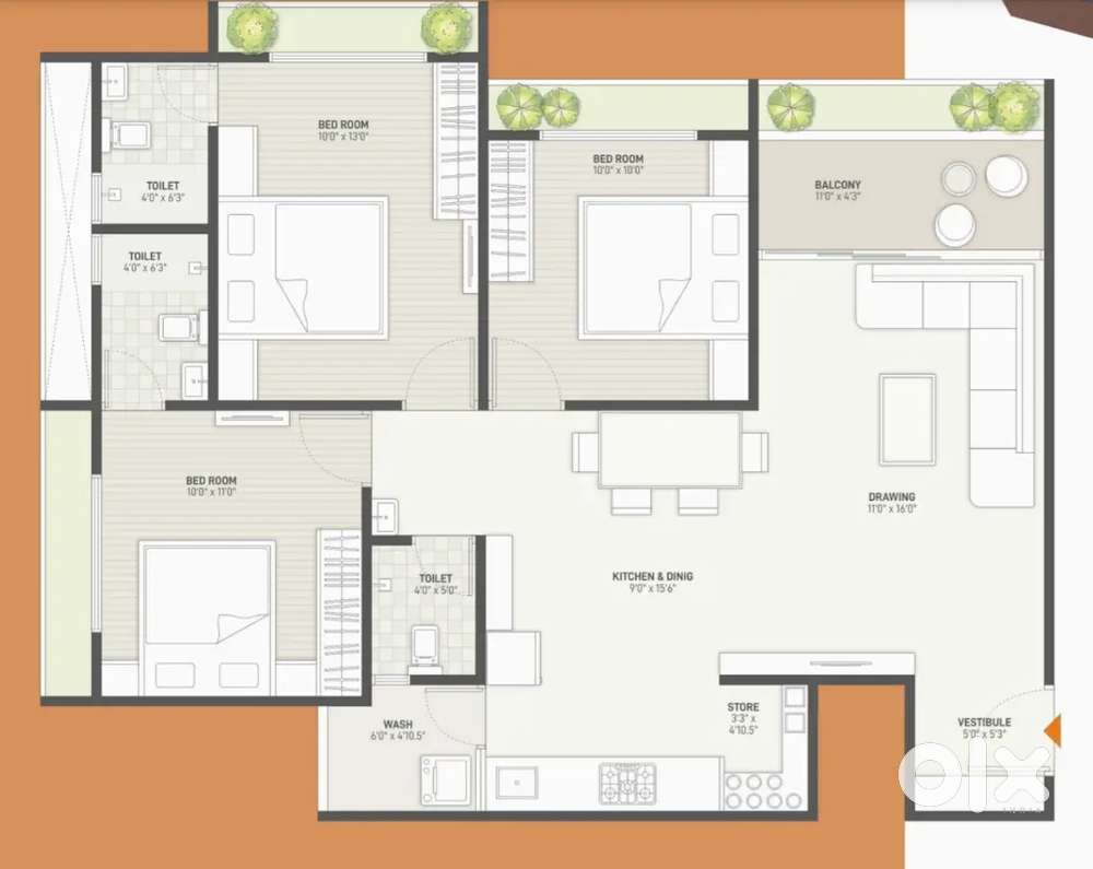 3bhk ready to move raysan gandhinagar