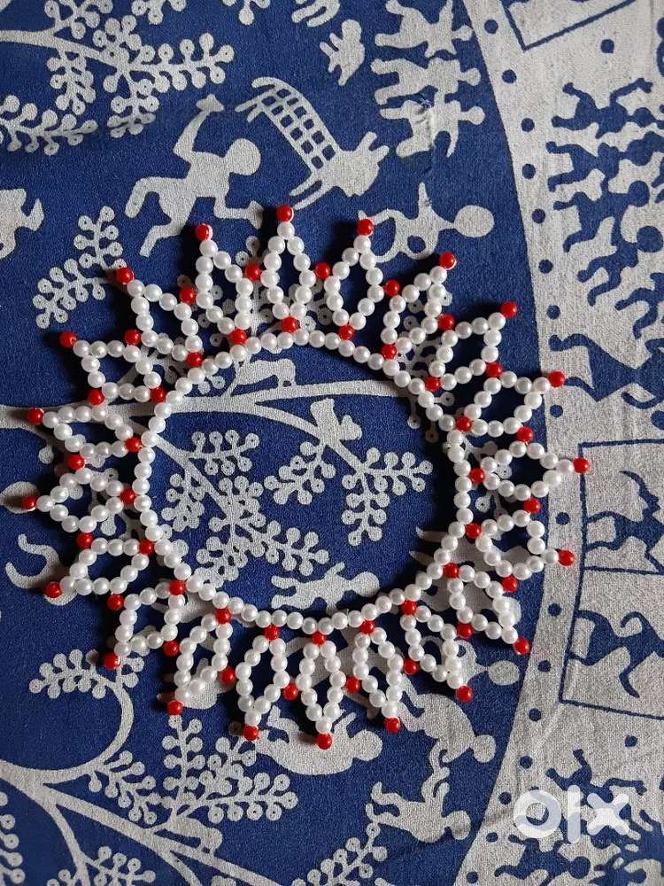 Handmade Beaded Decorative  – White & Red Beads