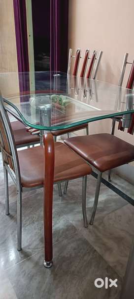 Dining table set glass top 4 seater with chairs