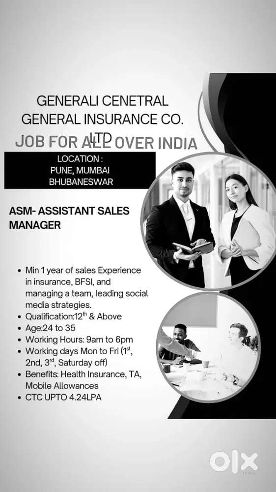 Bhubaneswar/Health insurance/ASM- CTC upto 4.24 Lpa/1yrexp field sales