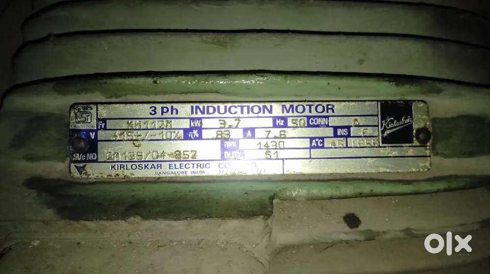 Motar 5 HP Voltage and Frequency: Operates 415 V 1430 RPM  Kirloskar