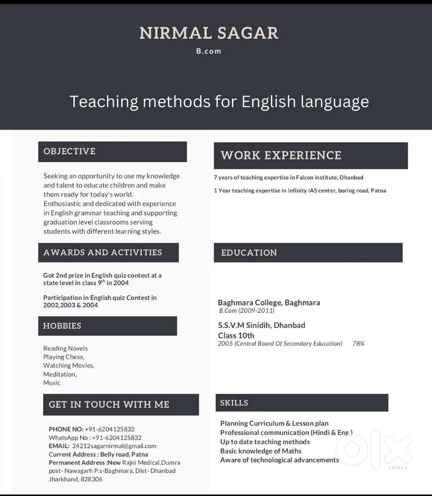 I am a English teacher