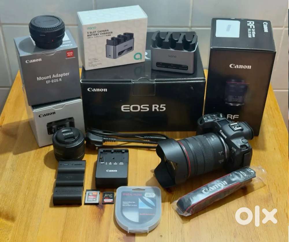 Canon EOS R5 Camera W Canon RF 24-105mm Lens Canon EF 50mm f1.8 Lens
