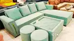 New brand best quality L shape sofa set with coffee table and 2 puffys