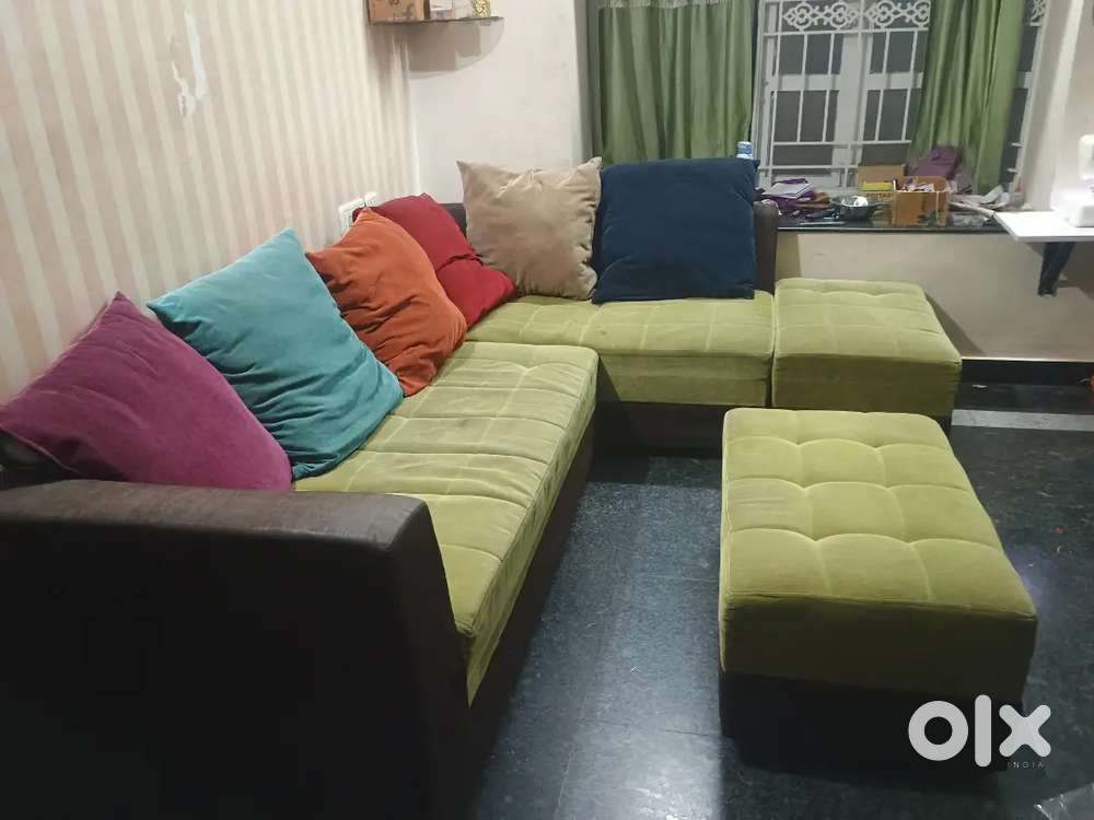 3+2 Sofa with two big teapais and queen size cot