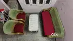 3+2 SEATER CANE SOFA FULL SIZE WITH GLASS CENTER TABLE & CUSHION