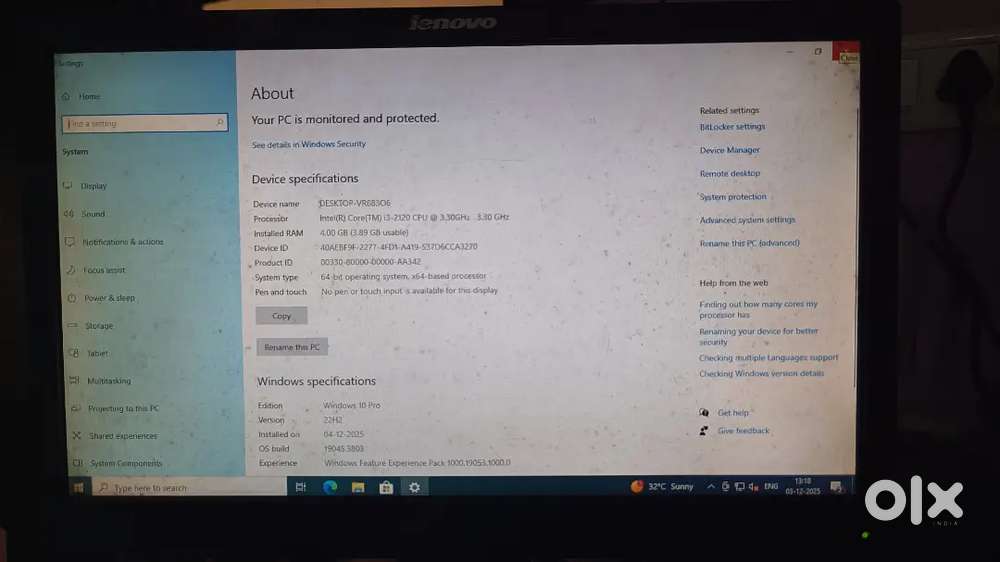 Computer Desktop i3 and lenovo monitor
