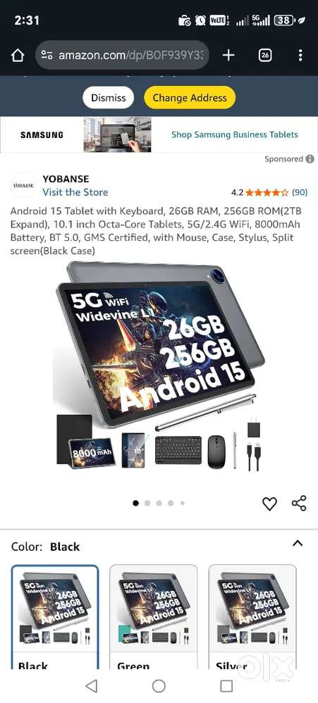 Android 15 Tab Keyboard, 26GB RAM 256GB 10.1 Octa,5G 8kmAh Mouse, Pen