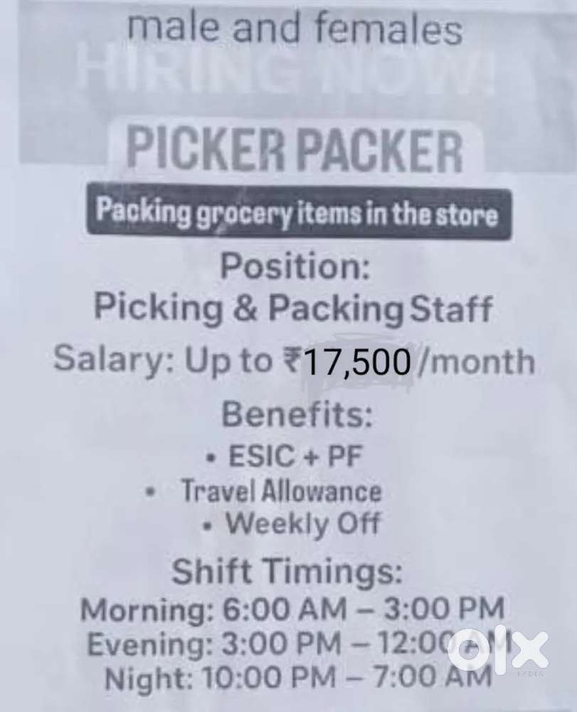 Picking packing and loading job s In Hyderabad
