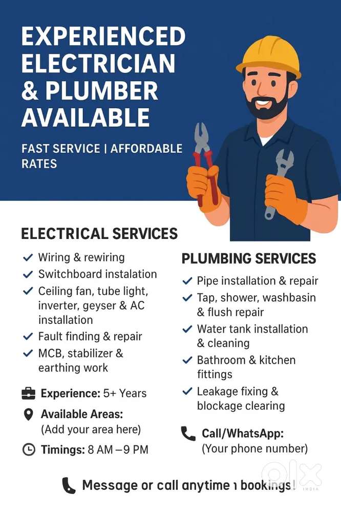 Experienced Electrician & Plumber Available - Fast Service