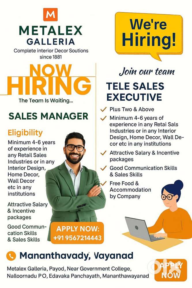 URGENT HIRING  - SALES MANAGER & TELE SALES EXECUTIVE