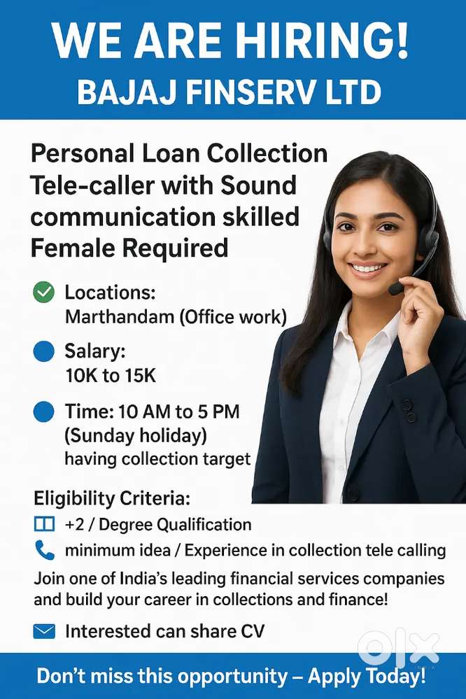 Personal Loan Collection Tele-caller  Female Required