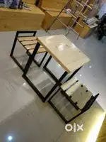 Cafe Chairs With Wooden Seat And Iron Legs