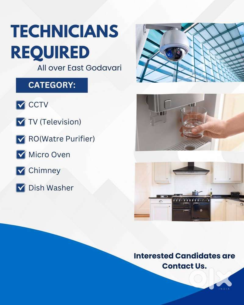 CCTV, TV, RO, Micro Oven, Chimney & Dish Washer Technicians Required.